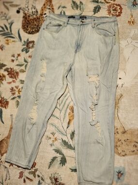 Light Blue Distressed Boyfriend Jeans for Women